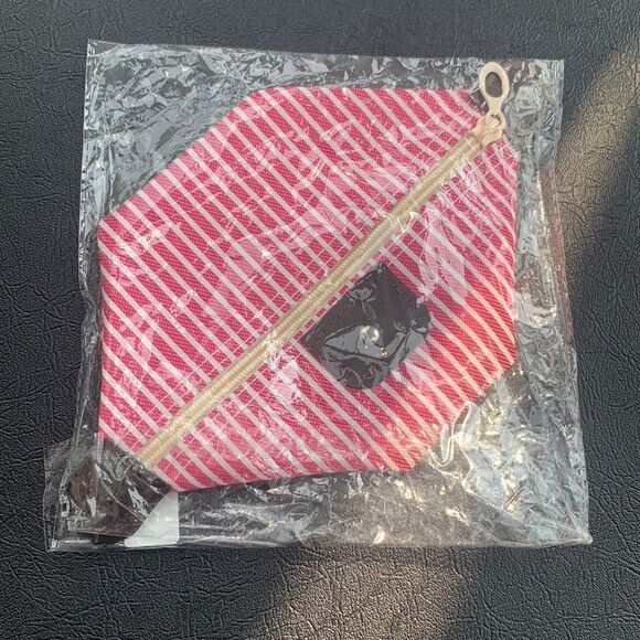 Pink White Striped Canvas Zippered Pouch Pencil Case Travel Organizer Bag New - Picture 9 of 9